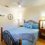 queen bedroom at Hideout at Hills Haven Wimberley Texas Hill Country Vacation Rental