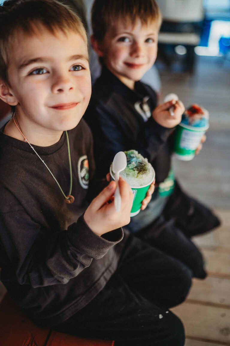 Kids eating snow cones at Wimberley Market Days