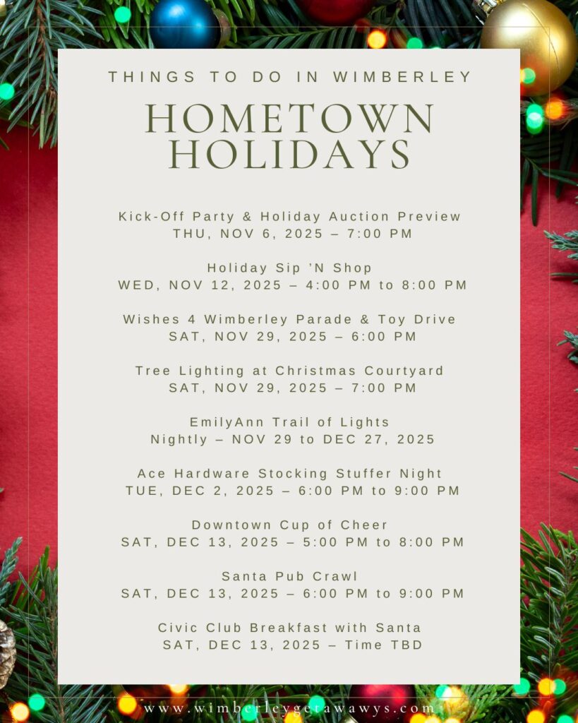 events for a holiday getaway in wimberley
